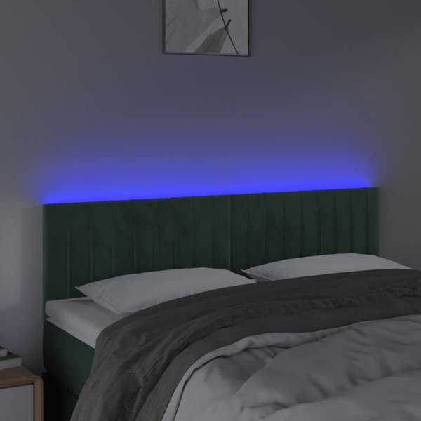 vidaXL Κεφαλάρι κρεβατιού με LED, σκούρο πράσινο, 144x5x78/88 εκ., βελούδινο