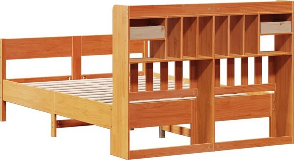vidaXL Κρεβάτι με ράφι, χωρίς στρώμα, 140x200 εκ., από συμπαγές πεύκο