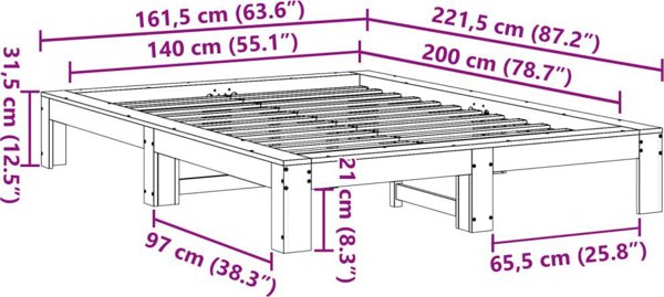 vidaXL Κρεβάτι χωρίς στρώμα, κερωμένο καφέ, 140x200 εκ., πεύκο