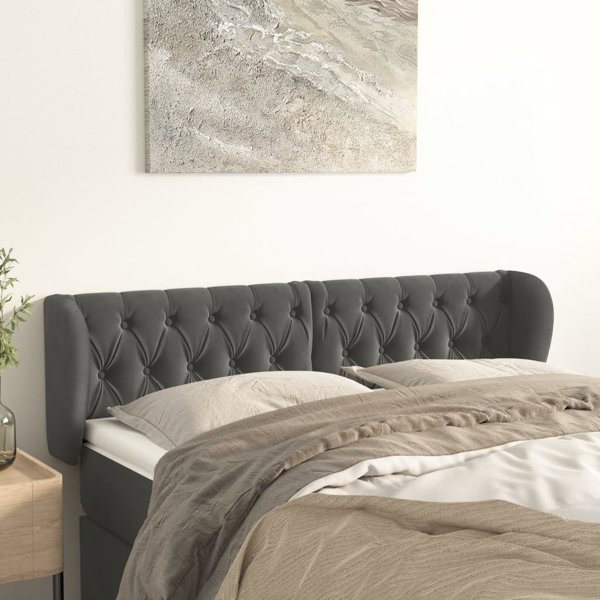 vidaXL Κεφαλάρι ακρωτήριο, σκούρο γκρι, 163x23x78/88 εκ., βελούδινο