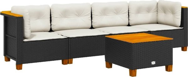 vidaXL 5-cz. zestaw wypoczynkowy do ogrodu, poduszki, czarny rattan PE
