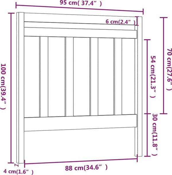 vidaXL Κεφαλάρι Κρεβατιού, 95x4x100 cm, Κουκουναριά Ξύλο
