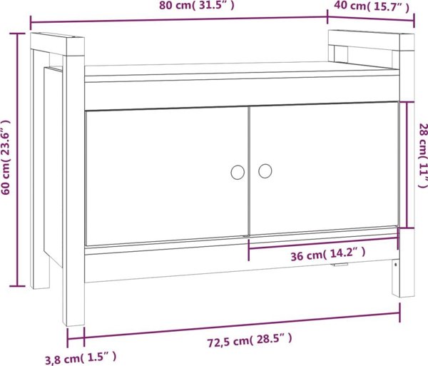 vidaXL Πάγκος εισόδου γκρι, 80x40x60 εκ., από συμπαγές πεύκο
