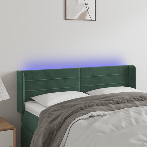 vidaXL Zaglowek do lozka z LED, σκοτεινο πρασινο, 147x16x78/88 cm, βελούδο