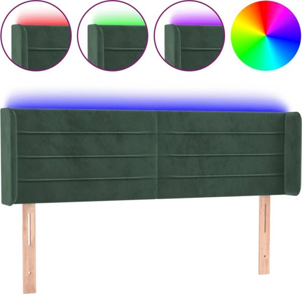 vidaXL Zaglowek do lozka z LED, σκοτεινο πρασινο, 147x16x78/88 cm, βελούδο