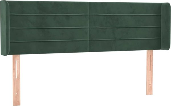 vidaXL Zaglowek do lozka z LED, σκοτεινο πρασινο, 147x16x78/88 cm, βελούδο