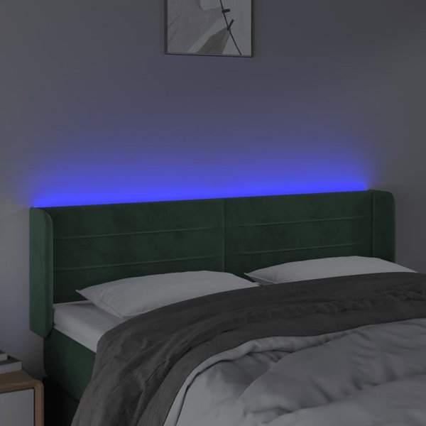 vidaXL Zaglowek do lozka z LED, σκοτεινο πρασινο, 147x16x78/88 cm, βελούδο