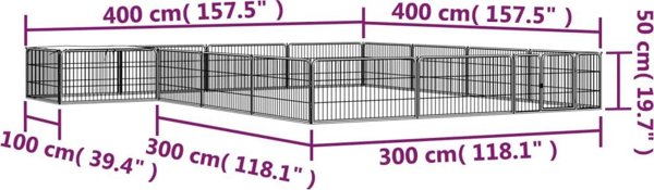 vidaXL Kojec dla psa, 16 panele, czarny, 100x50 cm, stal