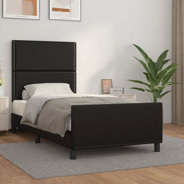 vidaXL Κρεβατοκάμαρα με προσκέφαλο, μαύρο, 100x200 cm, συνθετικό δέρμα