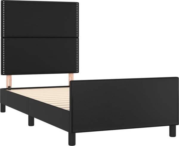 vidaXL Κρεβατοκάμαρα με προσκέφαλο, μαύρο, 100x200 cm, συνθετικό δέρμα
