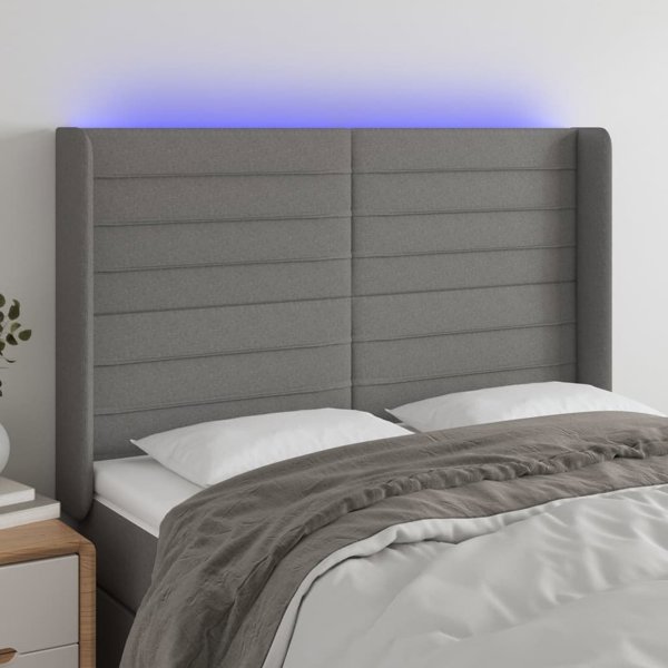vidaXL Zaglowek do lozka z LED, ciemnoszary, 147x16x118/128cm, tkanina