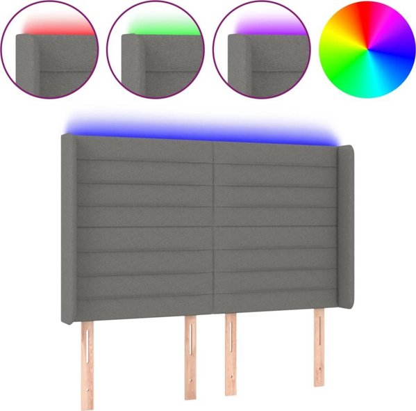 vidaXL Zaglowek do lozka z LED, ciemnoszary, 147x16x118/128cm, tkanina