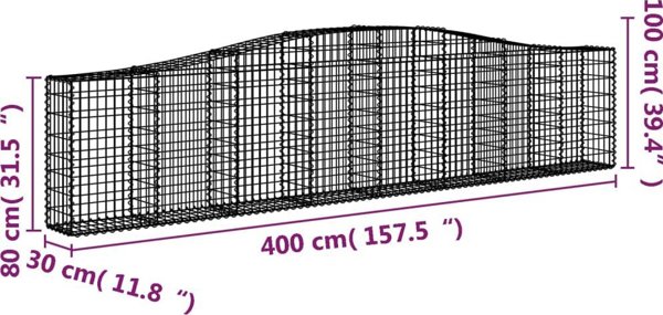 vidaXL Kosze gabionowe, 2 τεμ, 400x30x80/100 εκ, γαλβανισμένο σίδερο