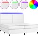 vidaXL Κρεβάτι κοντινεντάλ με στρώμα και LED, λευκή οικολογική δέρμα, 200x200 cm