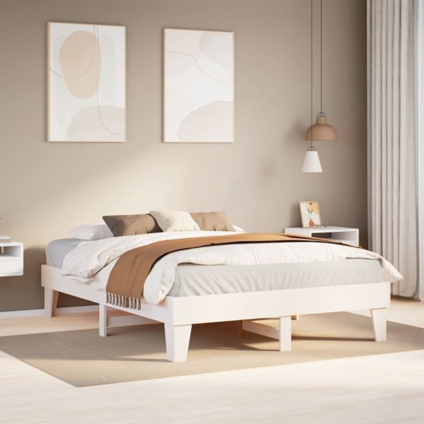 vidaXL Ράμα κρεβατιού χωρίς στρώμα, λευκή, 140x200 εκ., σκληρό ξύλο πεύκου
