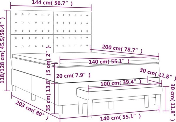 vidaXL Κοντινεντάλ κρεβάτι με στρώμα, μαύρο, οικοδερμα 140x200 εκ