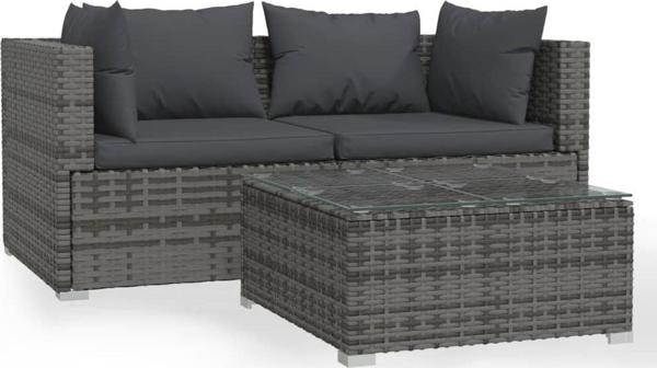 vidaXL vidaXL 3-cz. zestaw wypoczynkowy do ogrodu, poduszki, rattan PE, szary