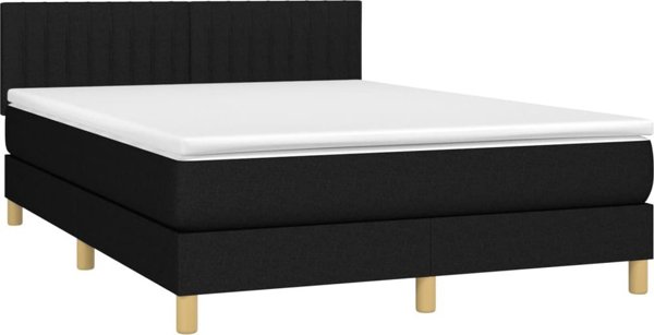 vidaXL Κρεβάτι Kontynentalne με στρώμα, μαύρο, 140x190 cm, ύφασμα