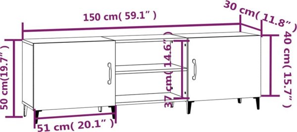 vidaXL Έπιπλο TV, λευκό, 150x30x50 εκ., υλικό ξύλου