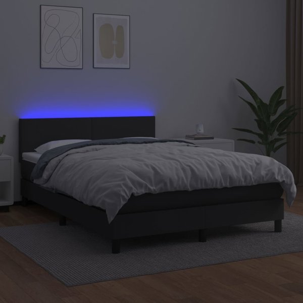 vidaXL Μαύρο κρεβάτι κοντινένταλ με στρώμα και LED, μαύρη οικοδερμα 140x200cm
