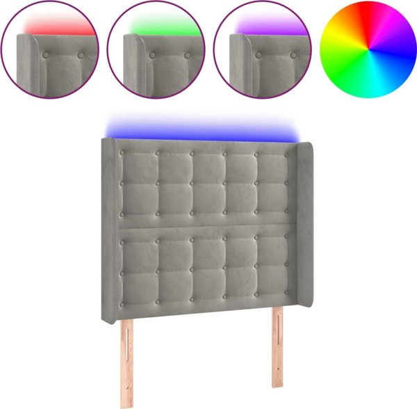 vidaXL Zaglowek για Κρεβάτι με LED, ανοιχτό γκρι, 103x16x118/128 cm, βελούδινο