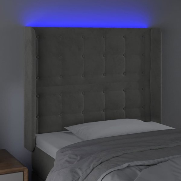 vidaXL Zaglowek για Κρεβάτι με LED, ανοιχτό γκρι, 103x16x118/128 cm, βελούδινο