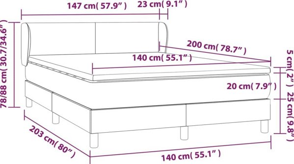 vidaXL Κρεβάτι κοντινεντάλ με στρώμα μπλε 140x200 εκ.