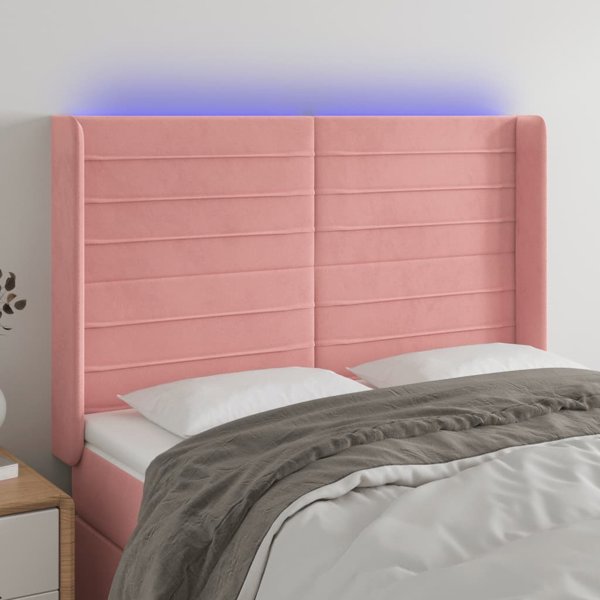 vidaXL Κεφαλάρι κρεβατιού με LED, ροζ, 147x16x118/128 cm, βελούδο