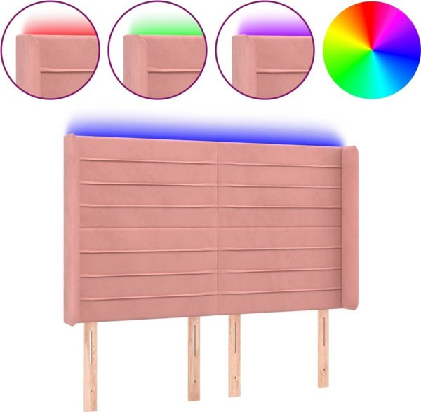 vidaXL Κεφαλάρι κρεβατιού με LED, ροζ, 147x16x118/128 cm, βελούδο