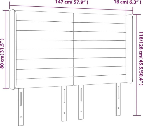 vidaXL Κεφαλάρι κρεβατιού με LED, ροζ, 147x16x118/128 cm, βελούδο