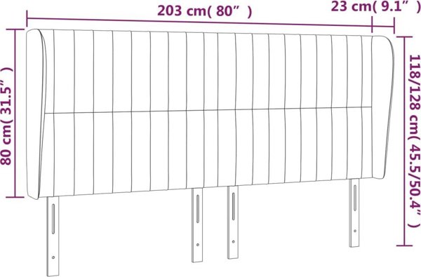 vidaXL Zaglowek uszak, ανοιχτό γκρι, 203x23x118/128 cm, ύφασμα