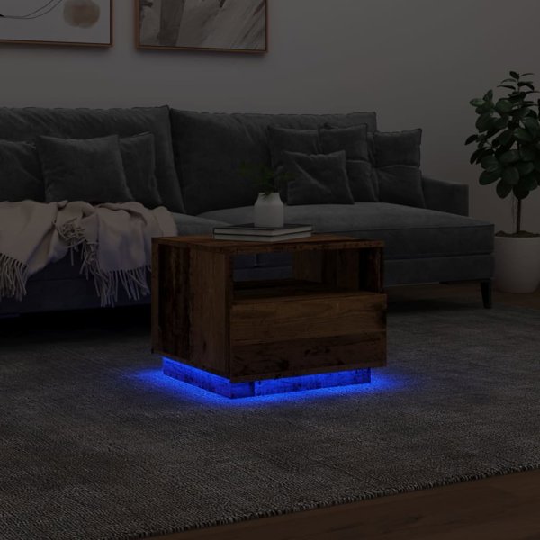 vidaXL Τραπεζάκι καφέ με LED φωτισμό, παλαιωμένο ξύλο, 50x49x40 εκ