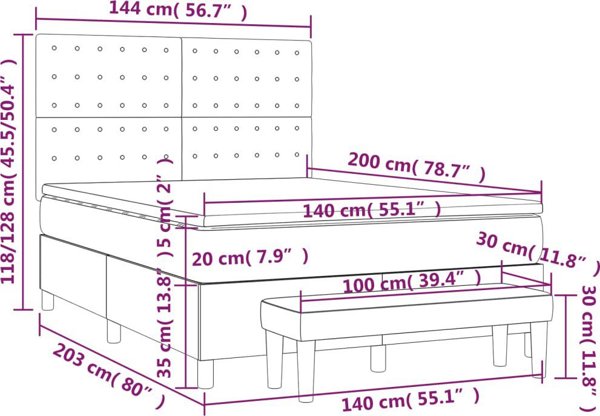 vidaXL vidaXL Ηπειρωτικό κρεβάτι με στρώμα, μαύρο, 140x200 cm, βελούδο
