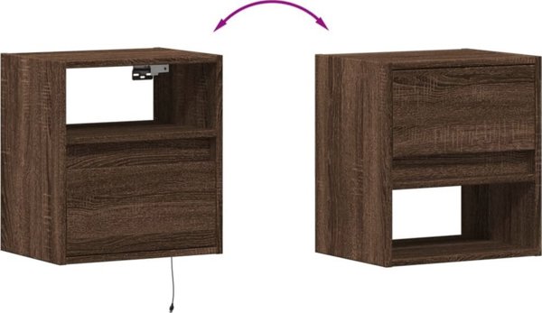 vidaXL Κρεμαστή ντουλάπα κομοδίνου με φωτισμό LED, καφέ δρυς
