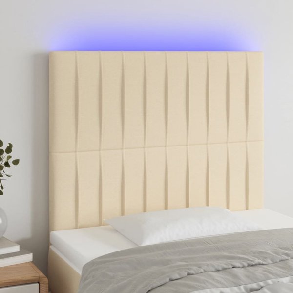 vidaXL Κεφαλάρι κρεβατιού με LED, κρεμ, 100x5x118/128 εκ., ύφασμα