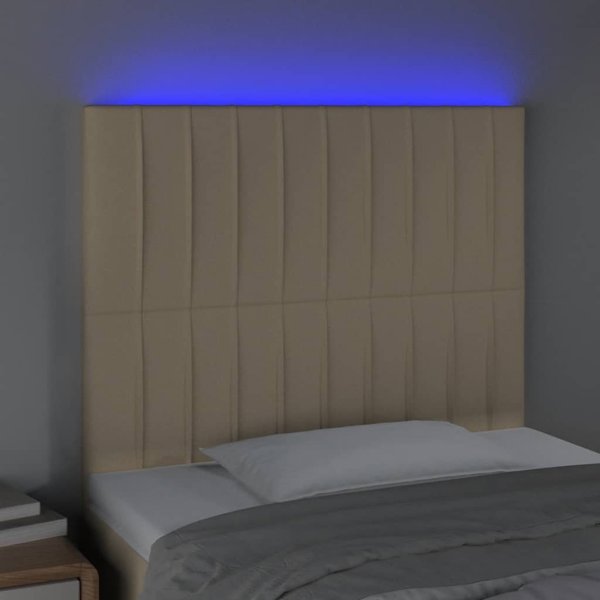 vidaXL Κεφαλάρι κρεβατιού με LED, κρεμ, 100x5x118/128 εκ., ύφασμα