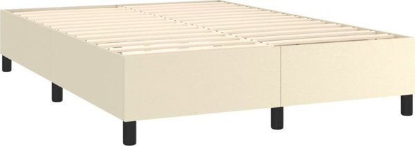 vidaXL Kρεβάτι κοντινεντάλ με LED, στρώμα, κρεμ, δερματίνη 140x200cm