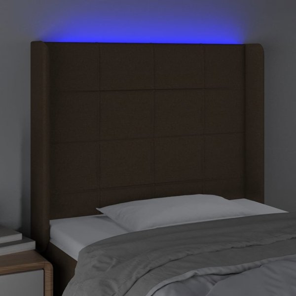 Κεφαλάρι κρεβατιού με LED vidaXL, σκούρο καφέ, 83x16x118/128 εκ., ύφασμα