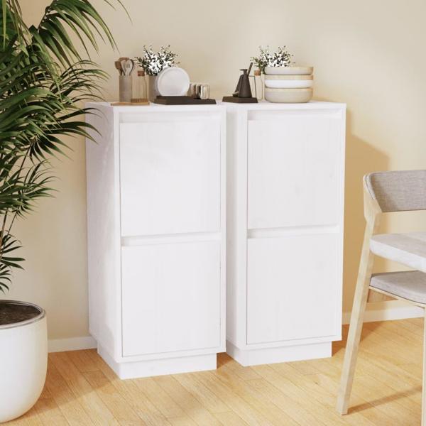 vidaXL Ντουλάπες, 2 τεμ., λευκές, 31,5x34x75 εκ., μασίφ πεύκο