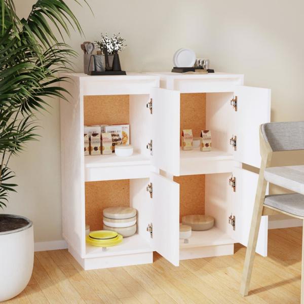 vidaXL Ντουλάπες, 2 τεμ., λευκές, 31,5x34x75 εκ., μασίφ πεύκο
