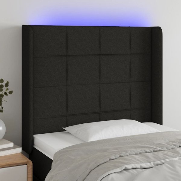 vidaXL Κεφαλάρι Κρεβατιού με LED, Μαύρο, 103x16x118/128 cm, Ύφασμα