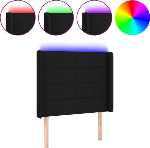 vidaXL Κεφαλάρι Κρεβατιού με LED, Μαύρο, 103x16x118/128 cm, Ύφασμα