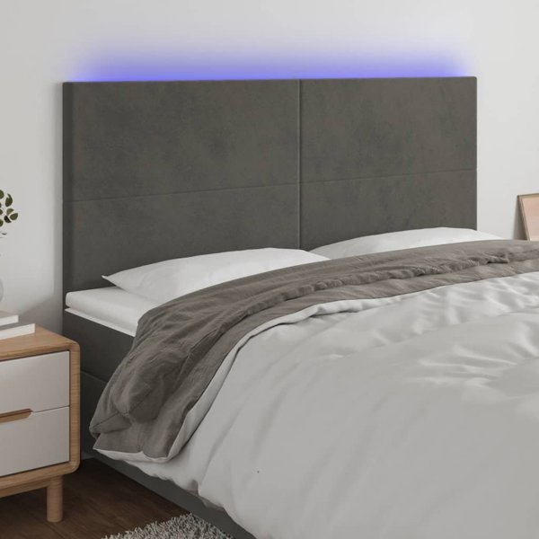 vidaXL Zaglowek do lozkou me LED, skouro gkrimo, 200x5x118/128 cm, aksamit