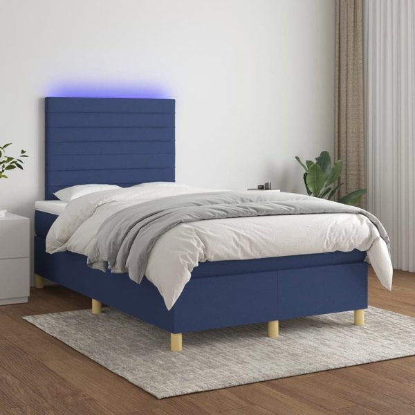 vidaXL Κοντινεντάλ κρεβάτι με στρώμα, μπλε, 120x200 cm, υφασμάτινο