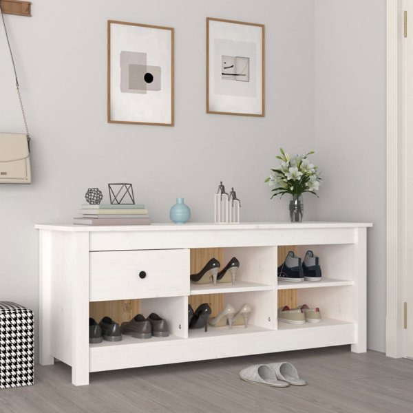 vidaXL Ντουλάπι για παπούτσια, λευκό, 110x38x45,5 εκ., μασιφ ξύλο πεύκου