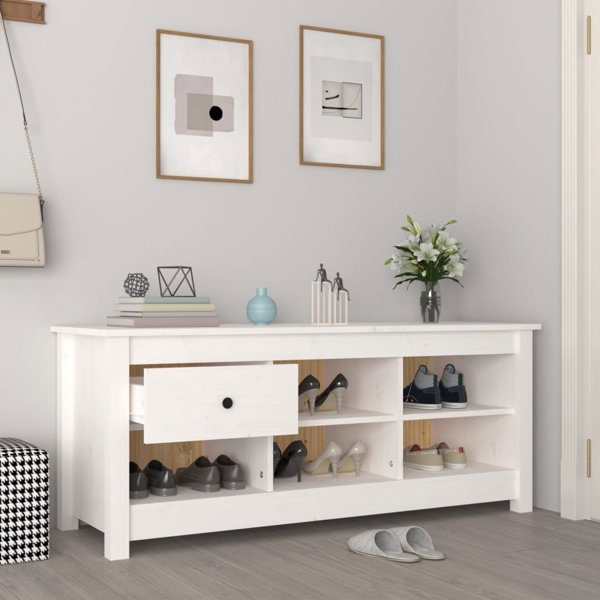 vidaXL Ντουλάπι για παπούτσια, λευκό, 110x38x45,5 εκ., μασιφ ξύλο πεύκου