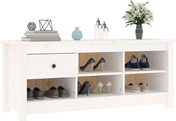 vidaXL Ντουλάπι για παπούτσια, λευκό, 110x38x45,5 εκ., μασιφ ξύλο πεύκου
