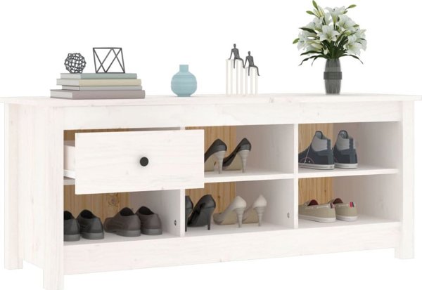 vidaXL Ντουλάπι για παπούτσια, λευκό, 110x38x45,5 εκ., μασιφ ξύλο πεύκου