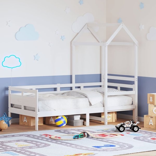 vidaXL Κρεβάτι ημέρας με τέντα, λευκό, 80x200 cm, από μασίφ ξύλο πεύκου