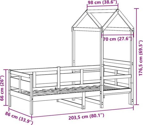 vidaXL Κρεβάτι ημέρας με τέντα, λευκό, 80x200 cm, από μασίφ ξύλο πεύκου